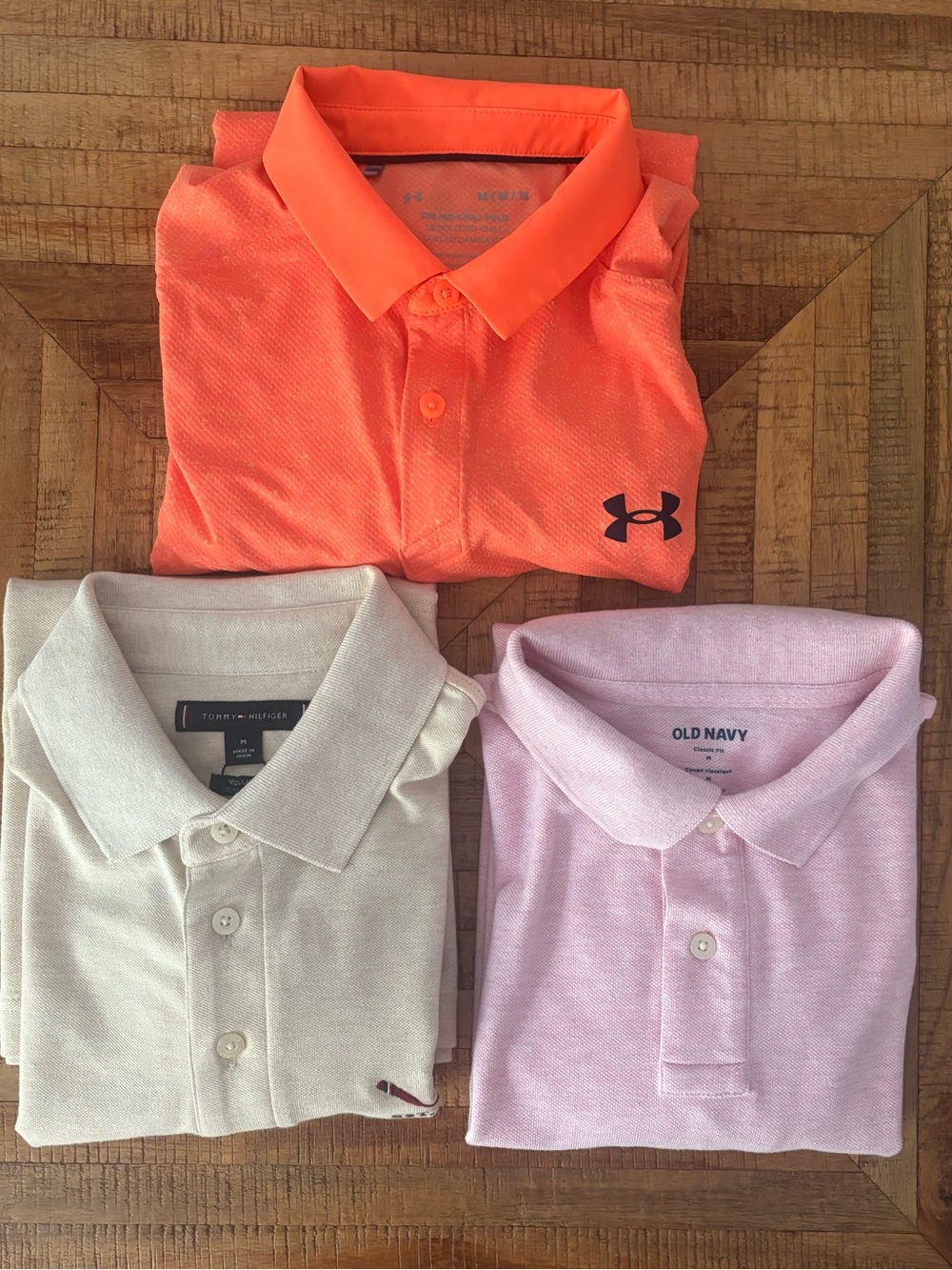 Men’s M Lot of 3 Polo shirts, 1 Beige, 1 Orange, 1 Pink. 1 NWT 2 EUC
